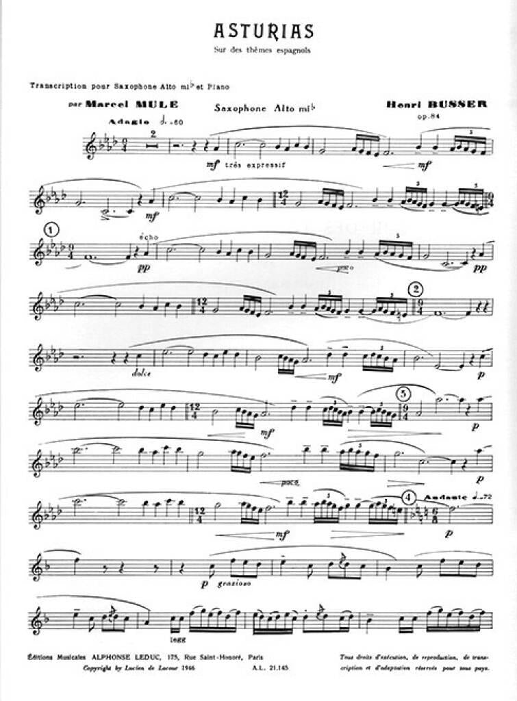Busser: Asturias on Spanish Tunes, Op. 84 (arr. for alto sax)