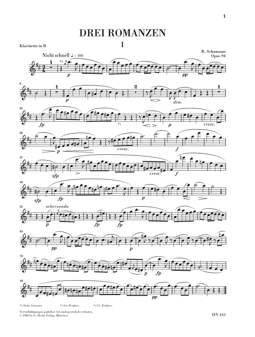 Schumann: 3 Romances, Op. 94 (Version for Clarinet)