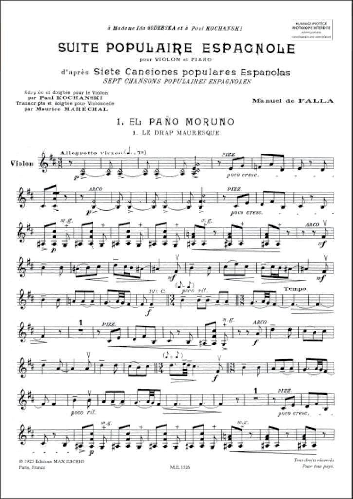 Falla: Suite populaire espagnole (arr. for violin & piano)