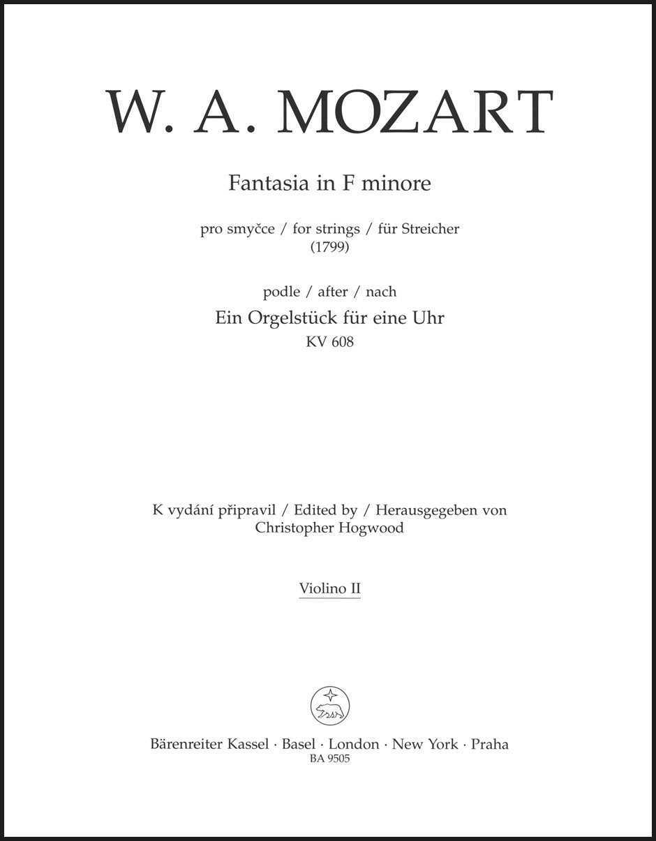 Mozart: Fantasia in F Minor, K. 608 (arr. for string quartet)