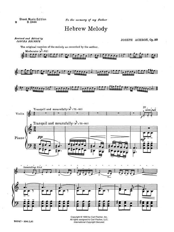 Achron: Hebrew Melody, Op. 33 (ed. Heifetz)