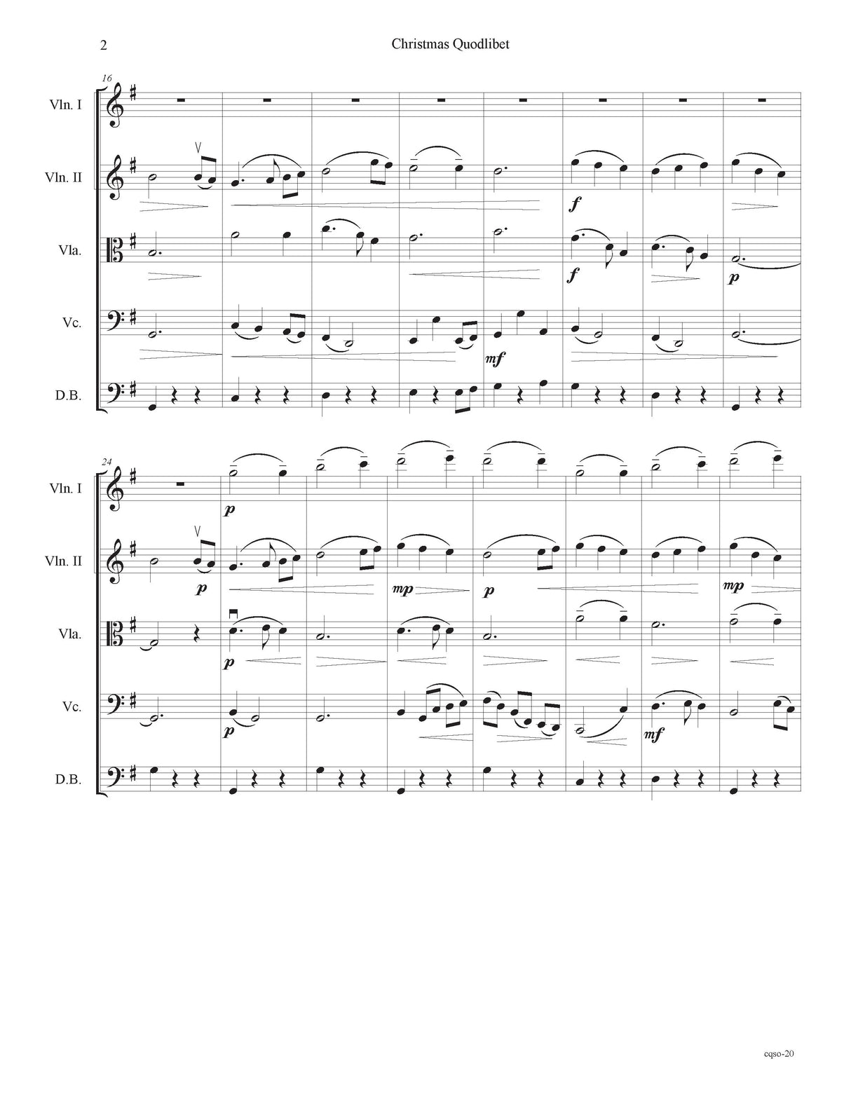 Flaherty: Christmas Quodlibet (Version for String Orchestra)