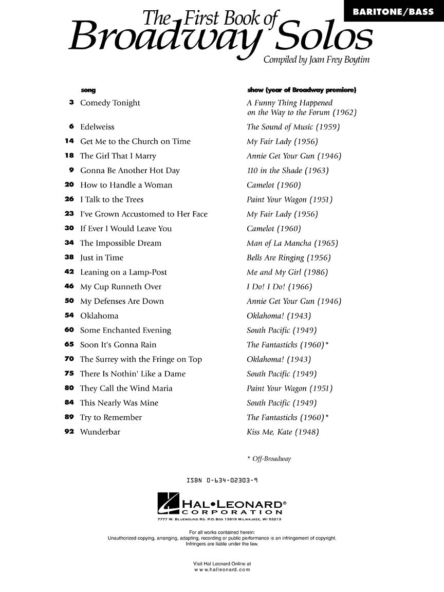 First Book of Broadway Solos - Baritone/Bass