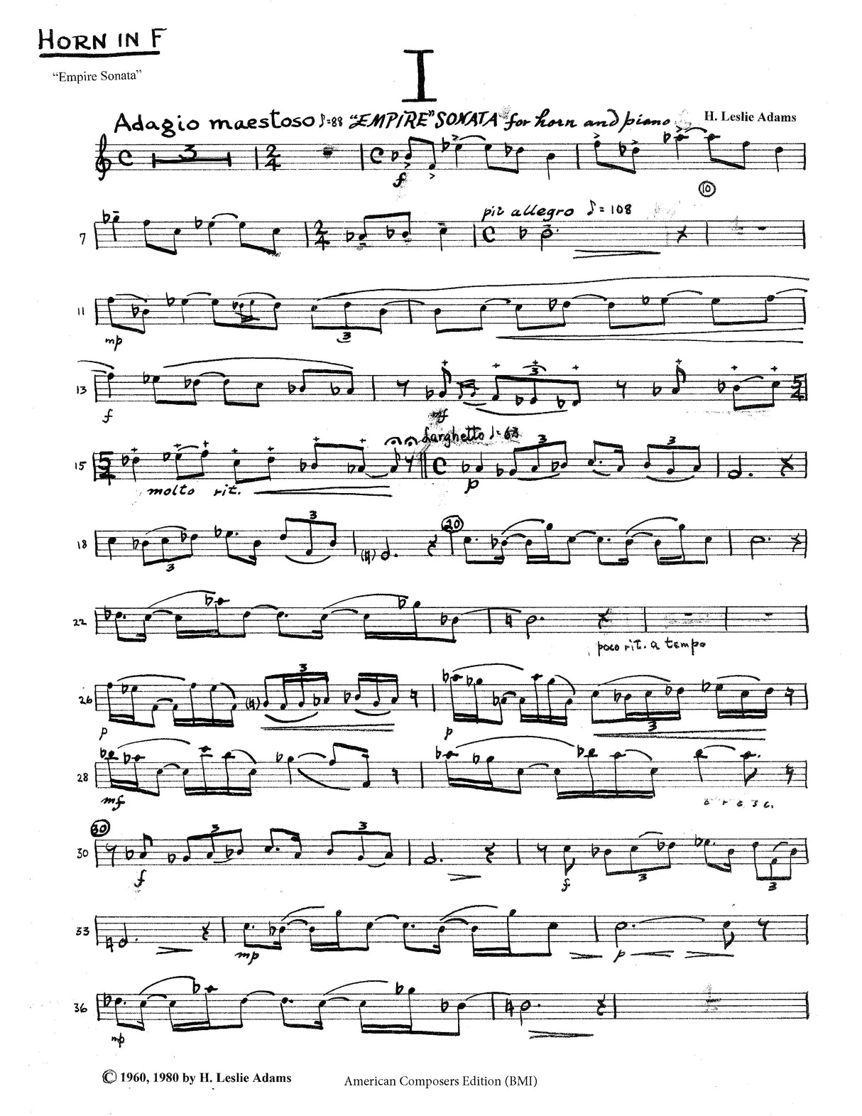 H.L. Adams: Horn Sonata