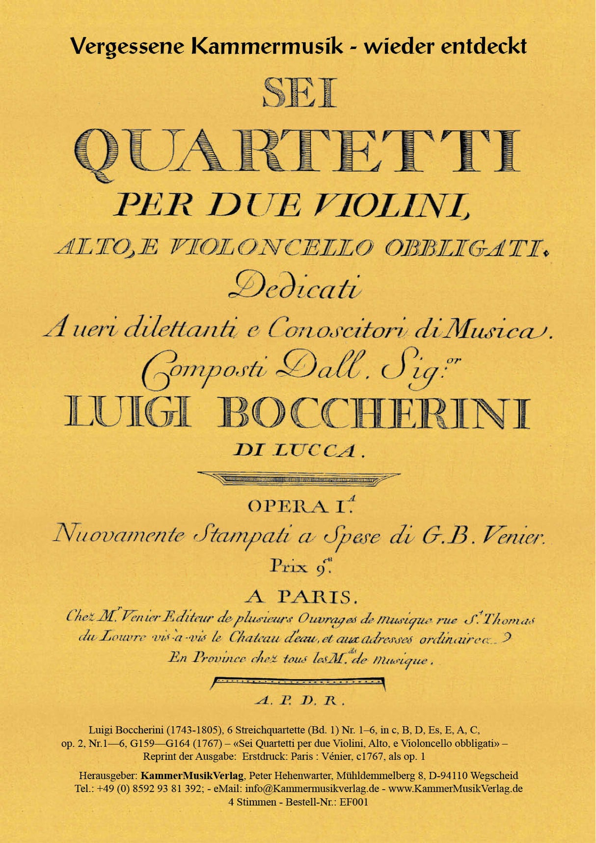 Boccherini: String Quartets Nos. 1-6, G 159-164, Op. 2