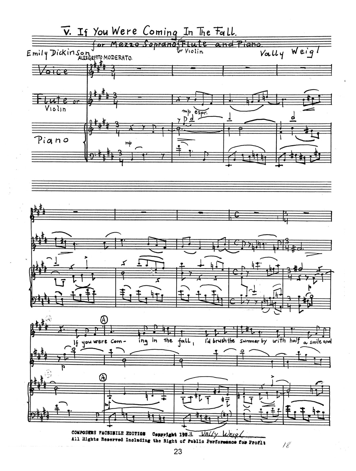 V. Weigl: 5 Songs of Remembrance