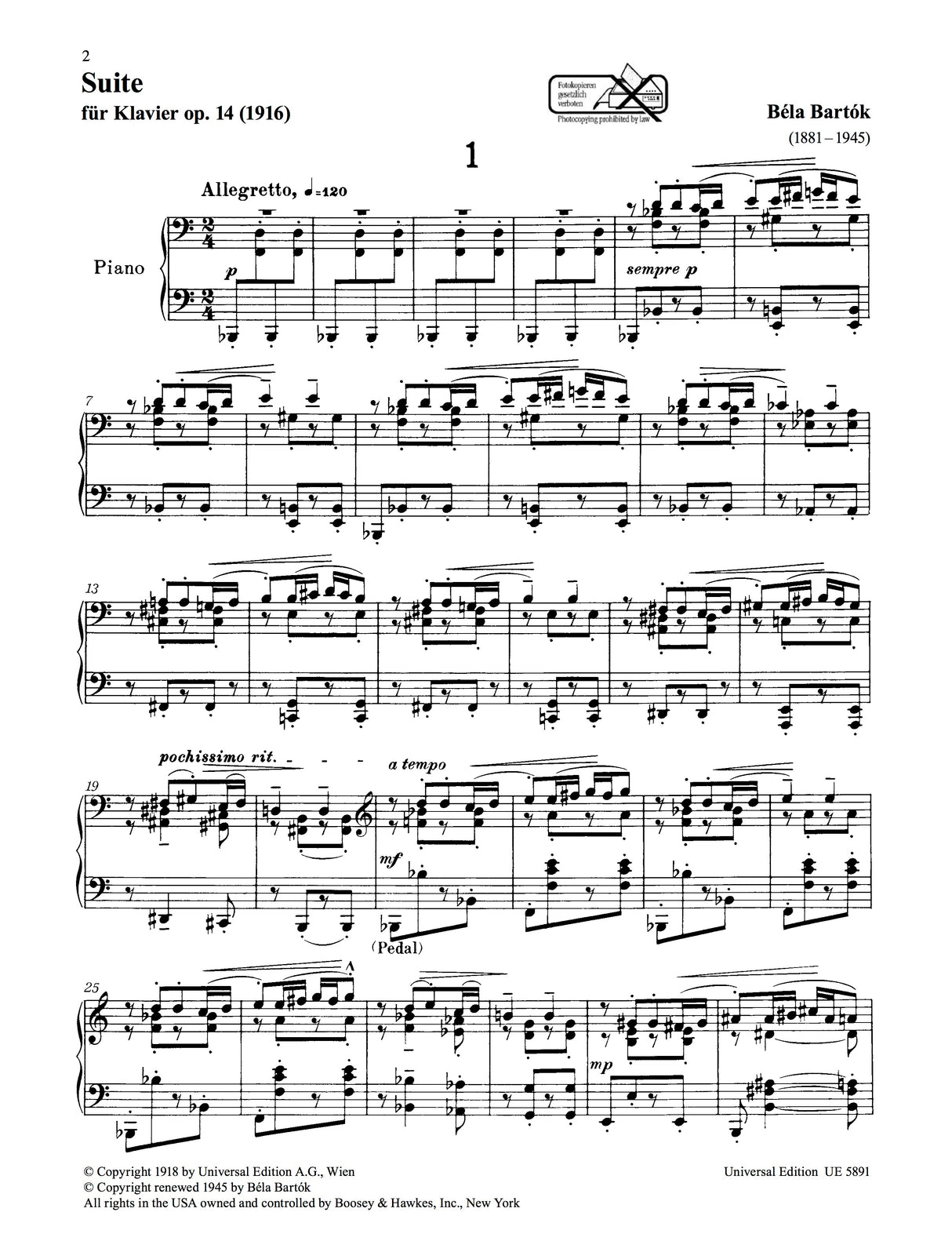 Bartók: Suite for Piano, Op. 14