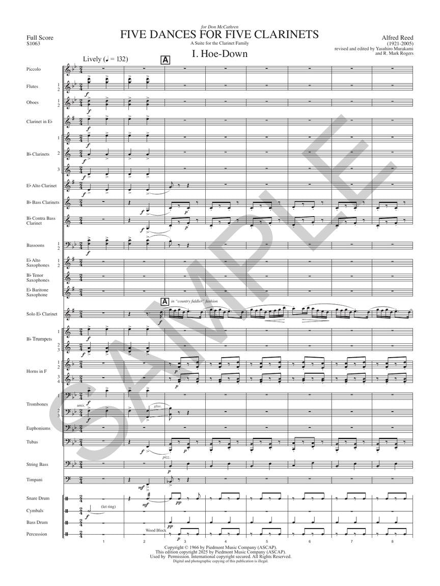 Reed: Five Dances for Five Clarinets and Band