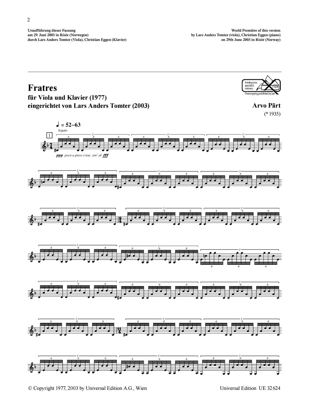 Pärt: Fratres (for viola & piano)