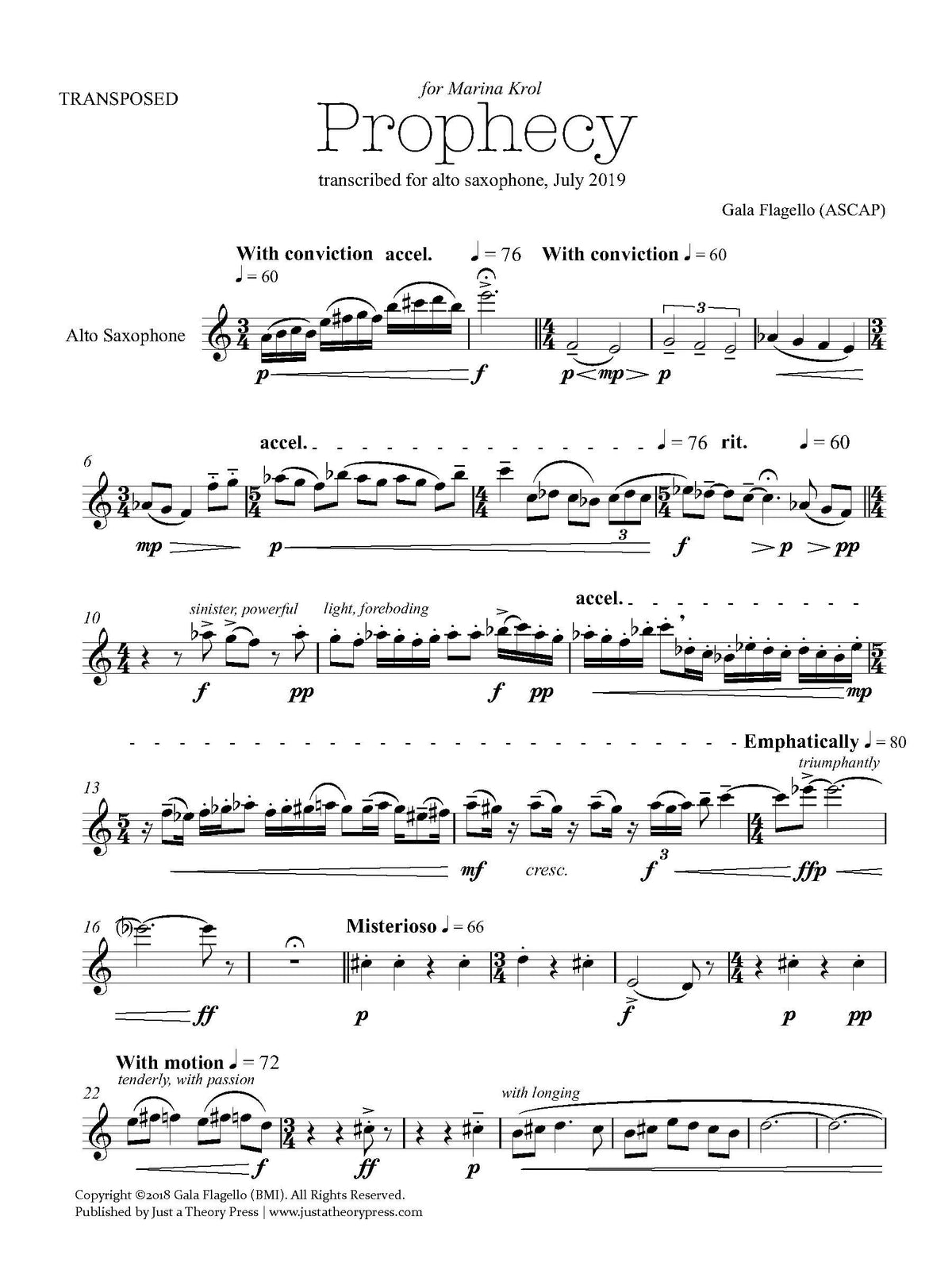Flagello: Prophecy (Version for Alto Sax)
