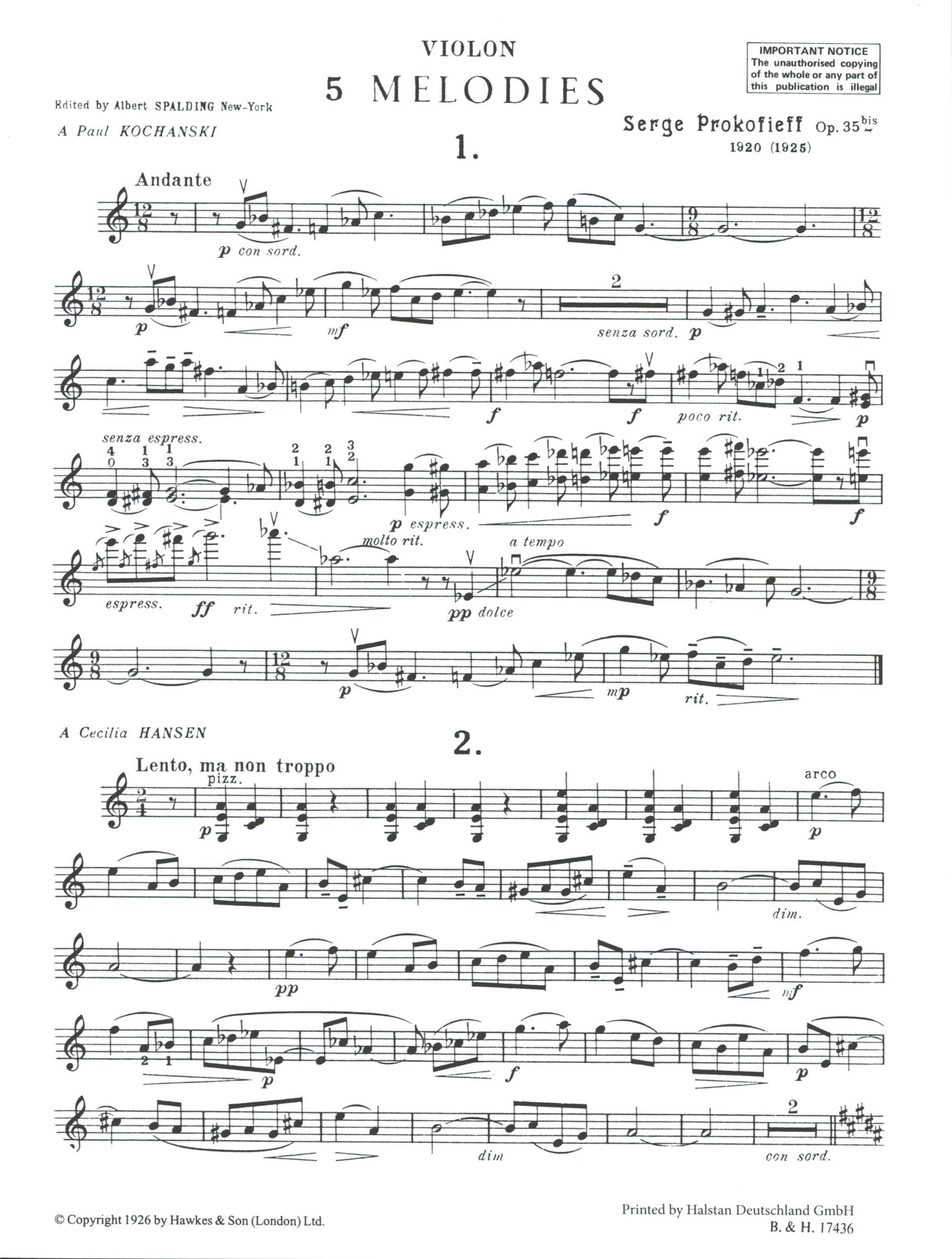 Prokofiev: Five Melodies, Op. 35a