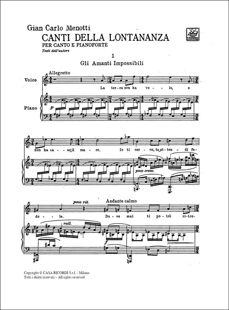 Menotti: Canti della lontanaza