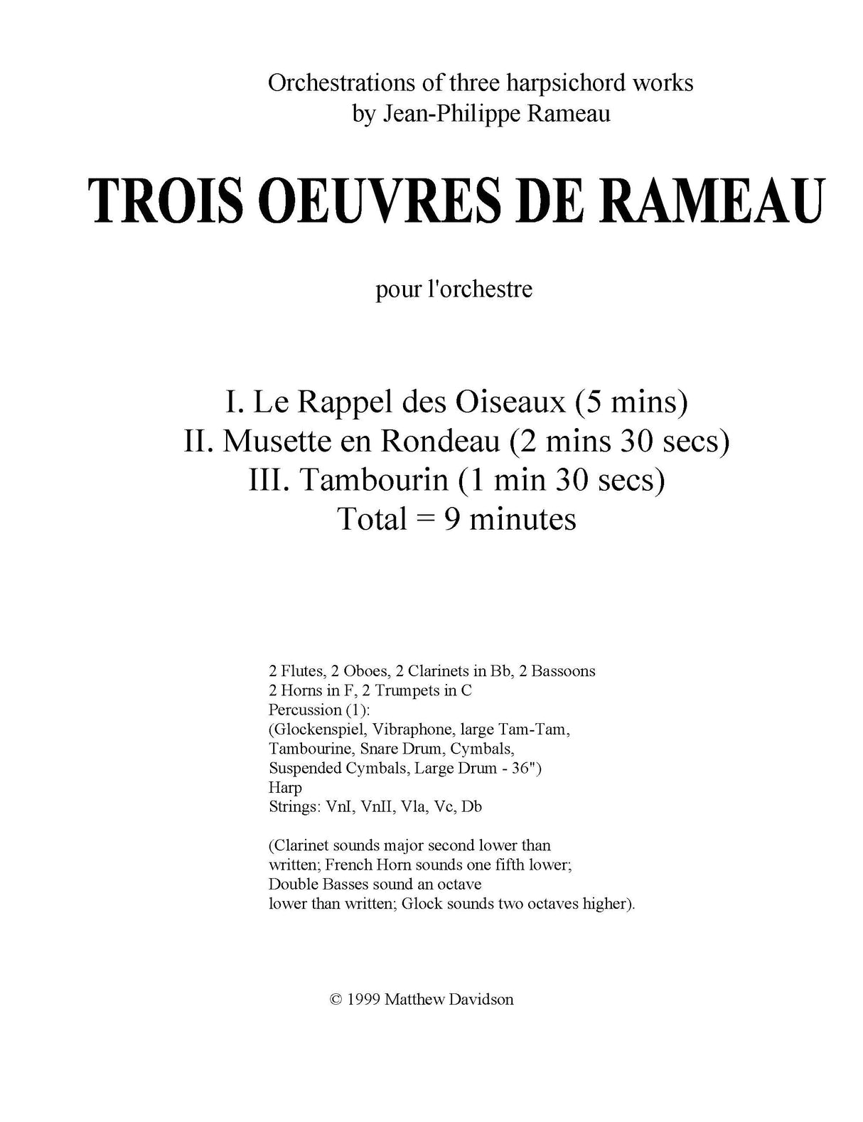 Davidson: Trois Oeuvres De Rameau