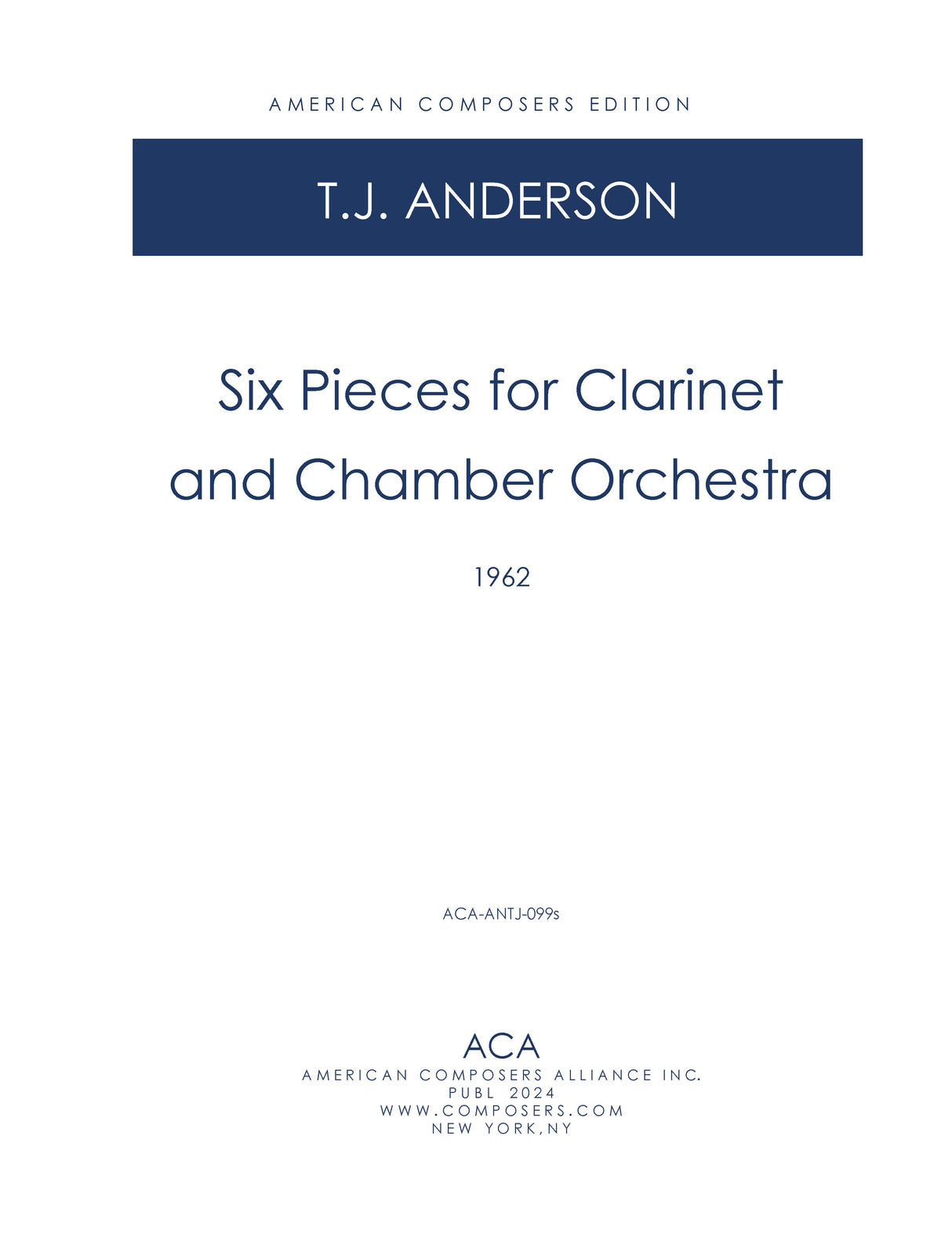 T.J. Anderson: Six Pieces for Clarinet and Chamber Orchestra