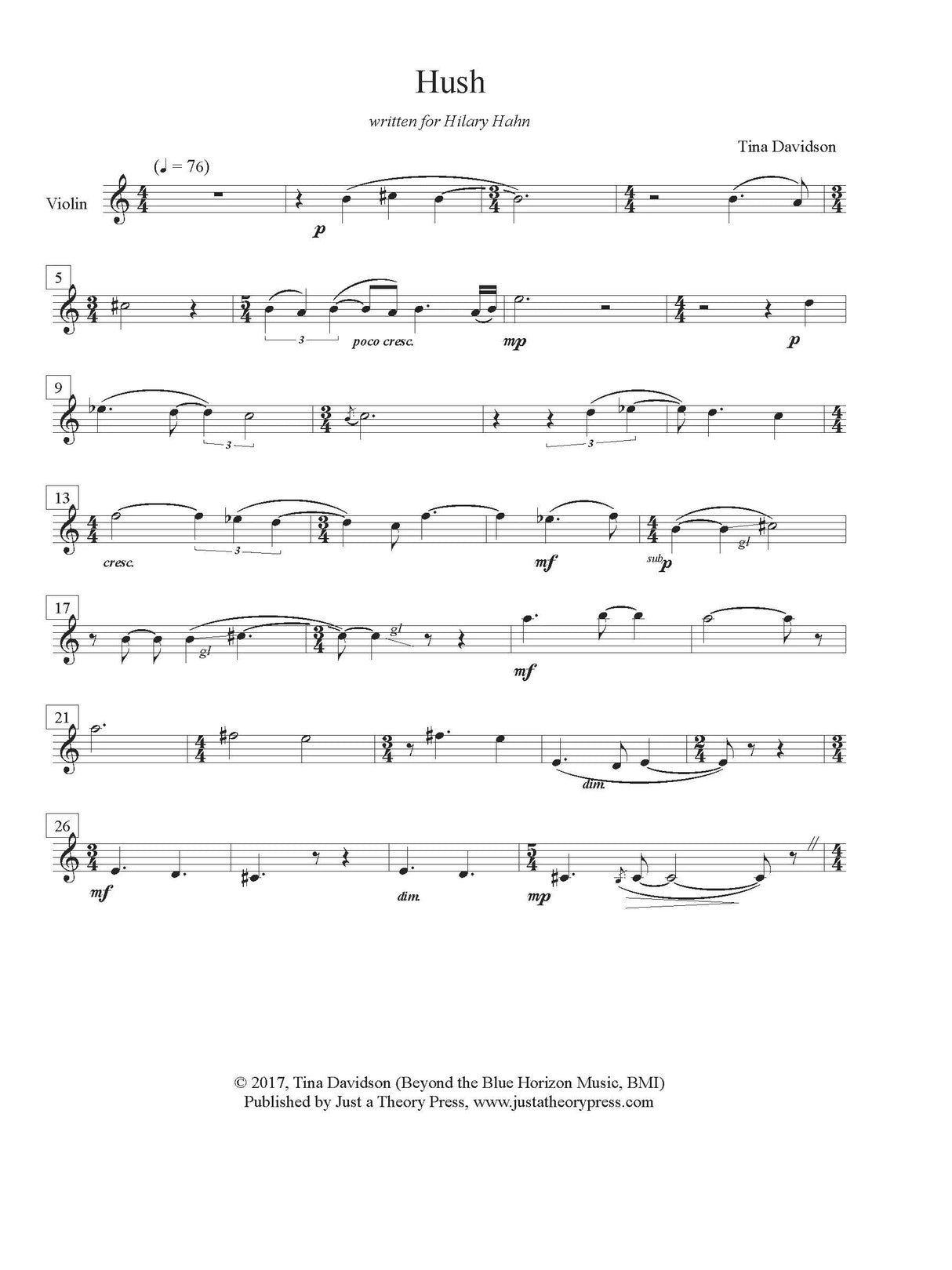 Davidson: Hush (Version for Violin)