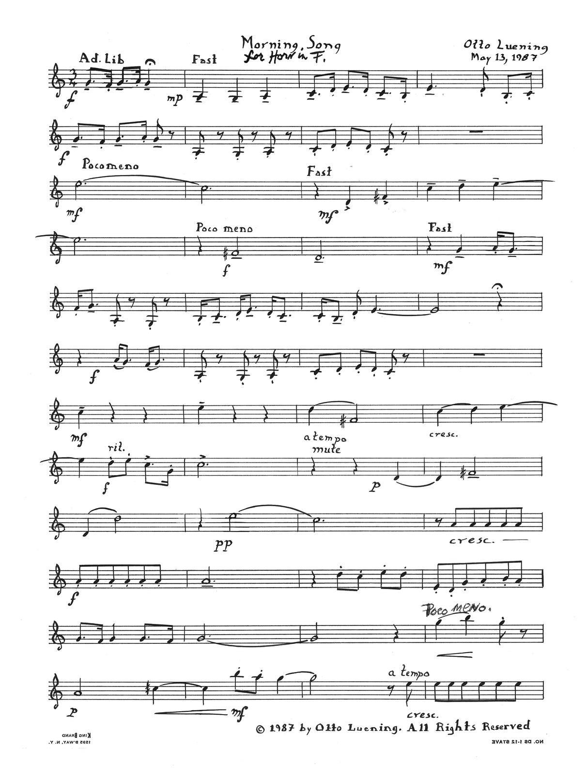 Luening: Morning Song and Song at Evening