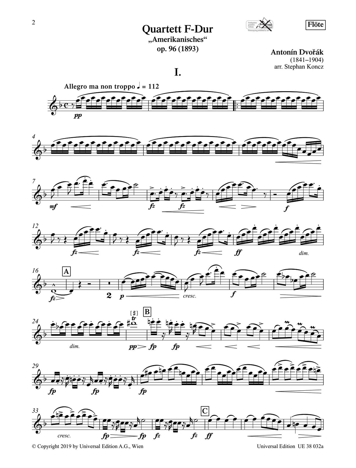 Dvořák: "American" Quartet, Op. 96 (arr. for flute quartet)