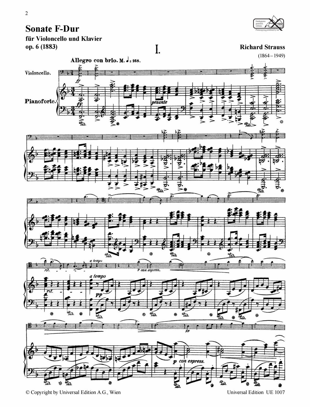 Strauss: Cello Sonata in F Major, Op. 6