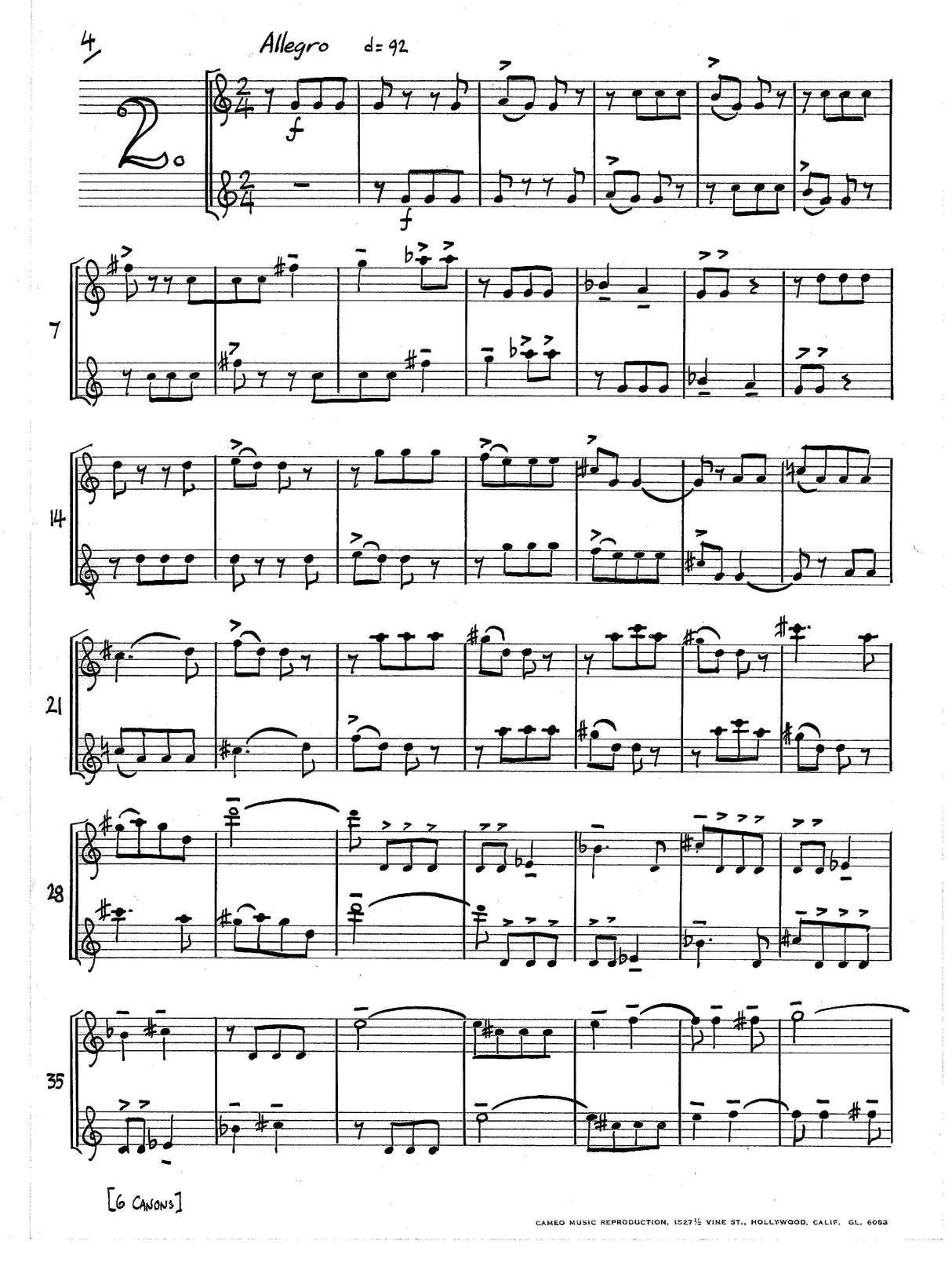Stevens: Six Canons for Two Equal Instruments