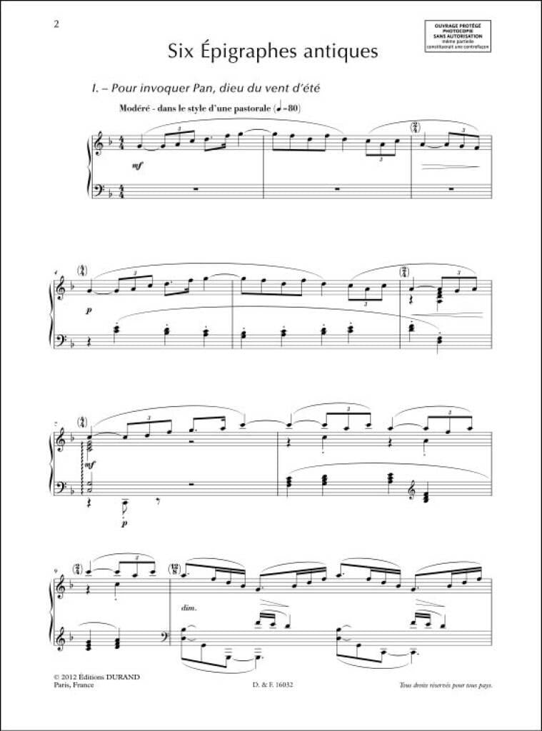 Debussy: 6 Épigraphes antiques (Version for solo piano)