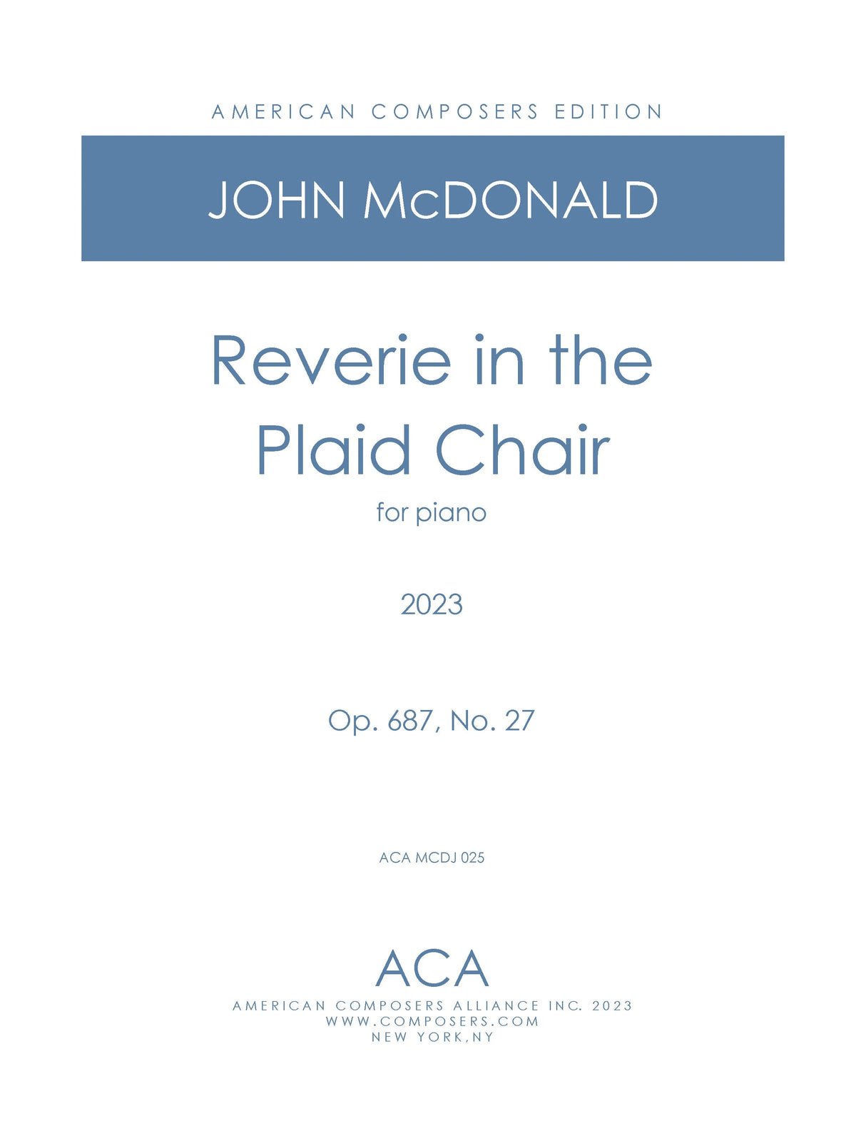 McDonald: Reverie in The Plaid Chair, Op. 687, No. 27