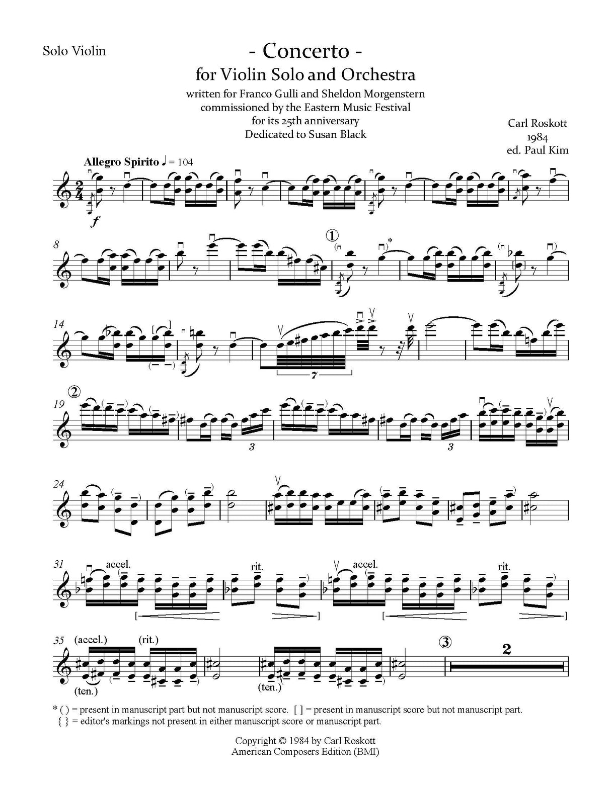 Roskott: Concerto for Solo Violin and Orchestra