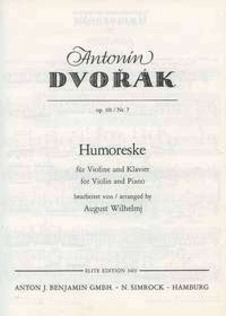 Dvořák: Humoresque in G Major, Op. 101, No. 7 (arr. for violin & piano)