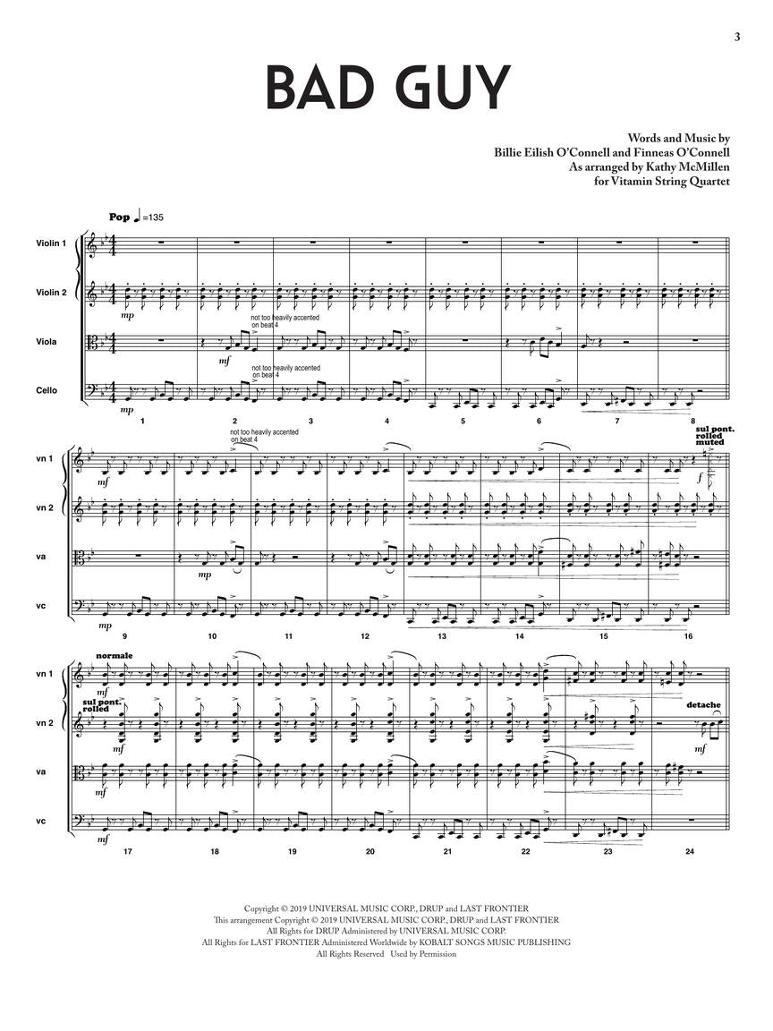 Billie Eilish: Bad Guy (arr. for string quartet)
