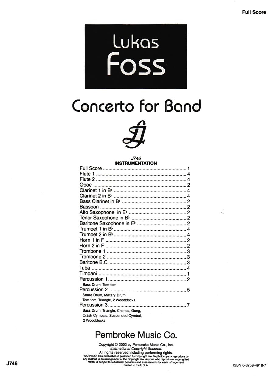 Foss: Concerto for Band