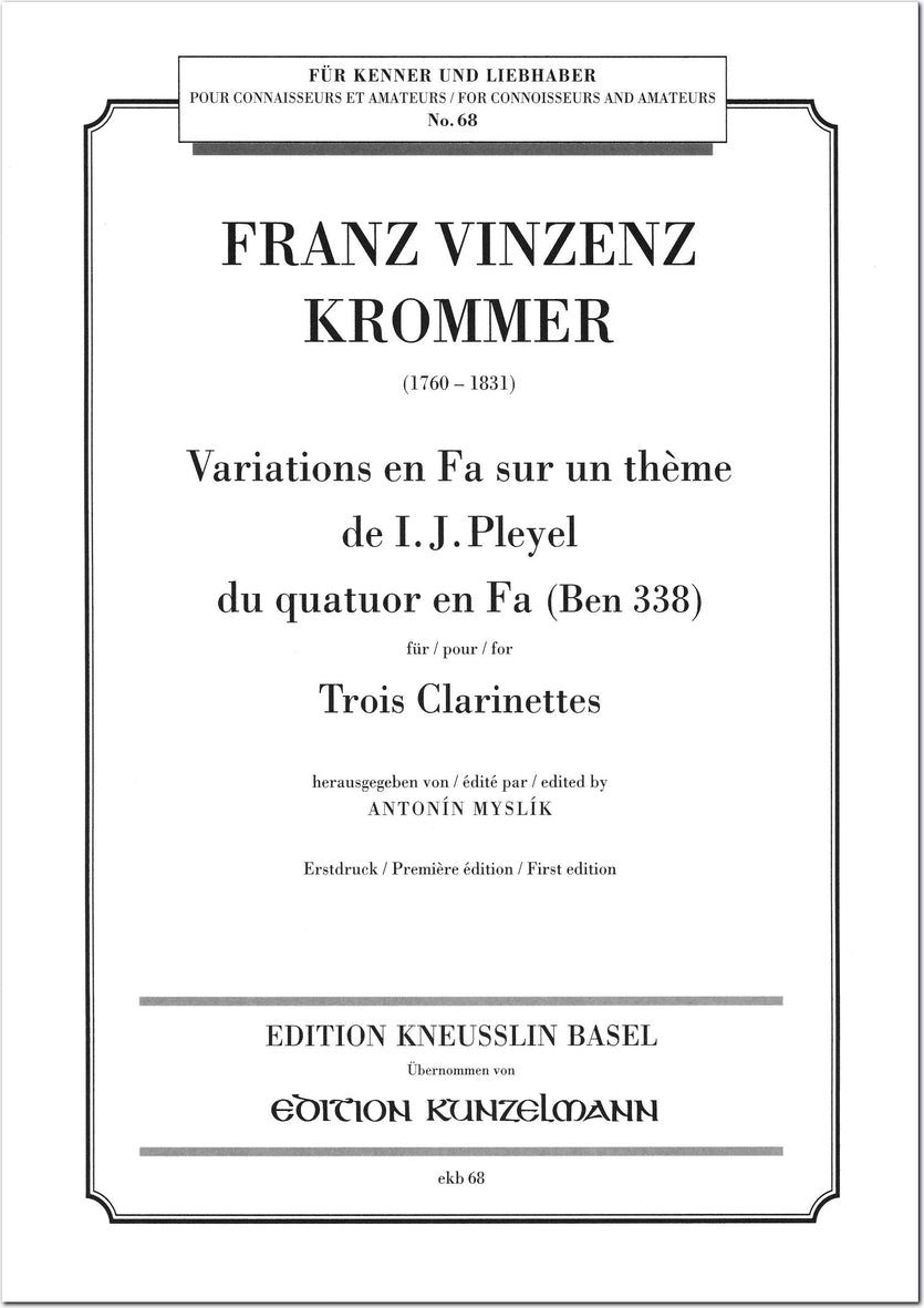 Krommer: Variations on a Theme of Pleyel (arr. for clarinet trio)