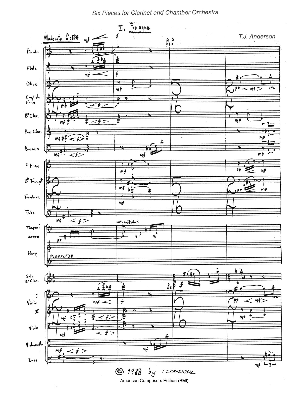 T.J. Anderson: Six Pieces for Clarinet and Chamber Orchestra