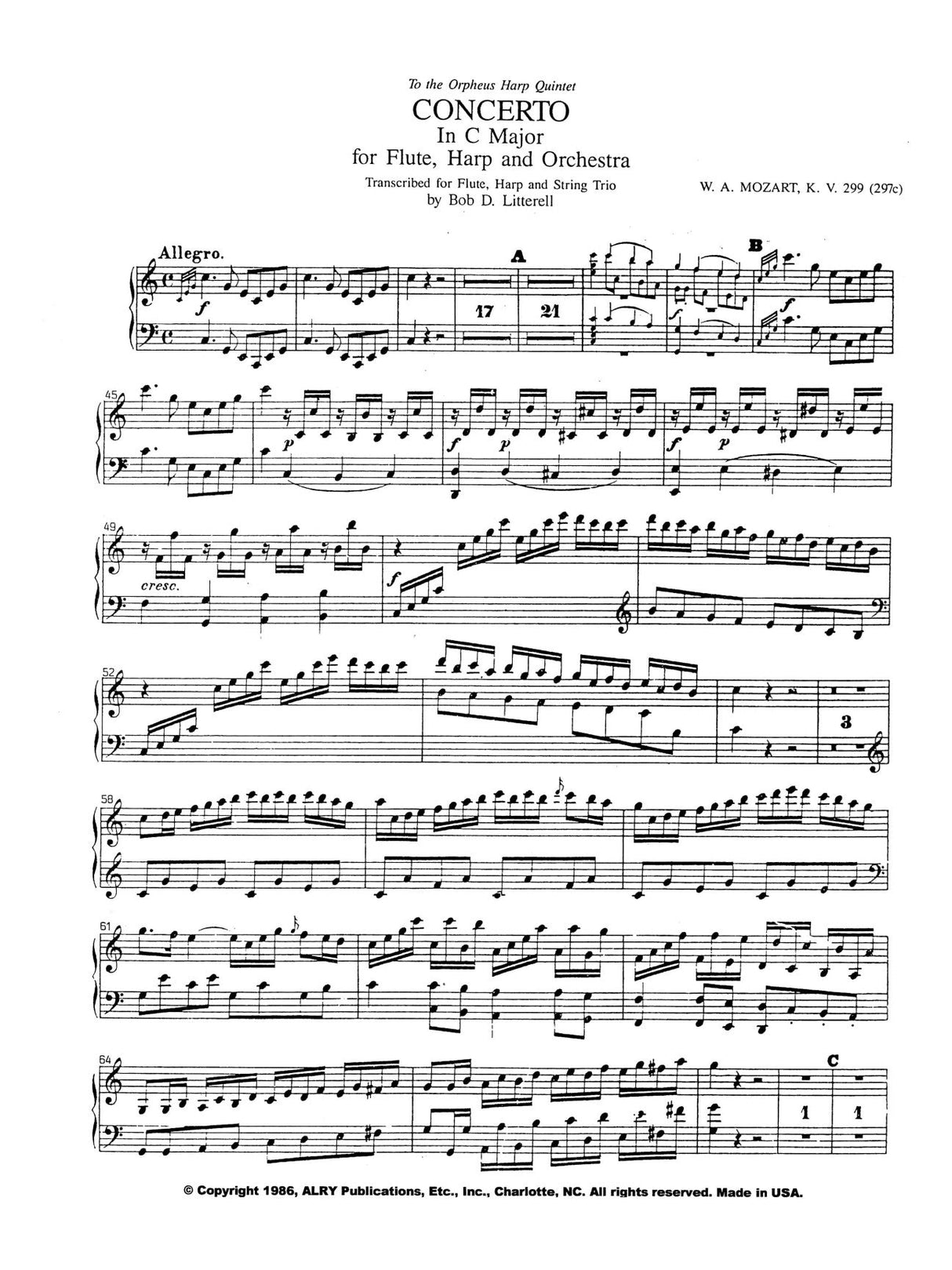 Mozart: Concerto for Flute and Harp, K. 299 (arr. for harp quintet)