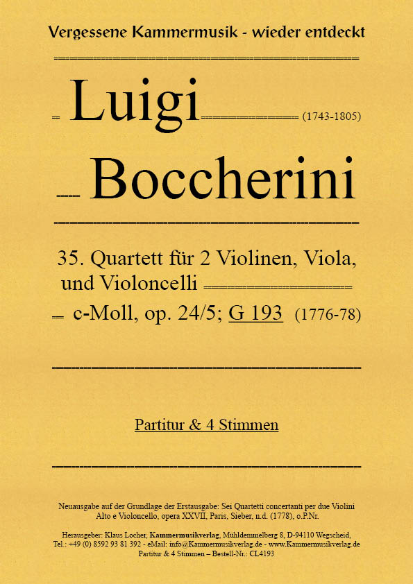 Boccherini: String Quartet in C Minor, G 193, Op. 24, No. 5