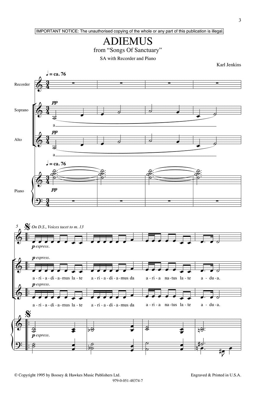 Jenkins: Adiemus (Version for SA Choir)