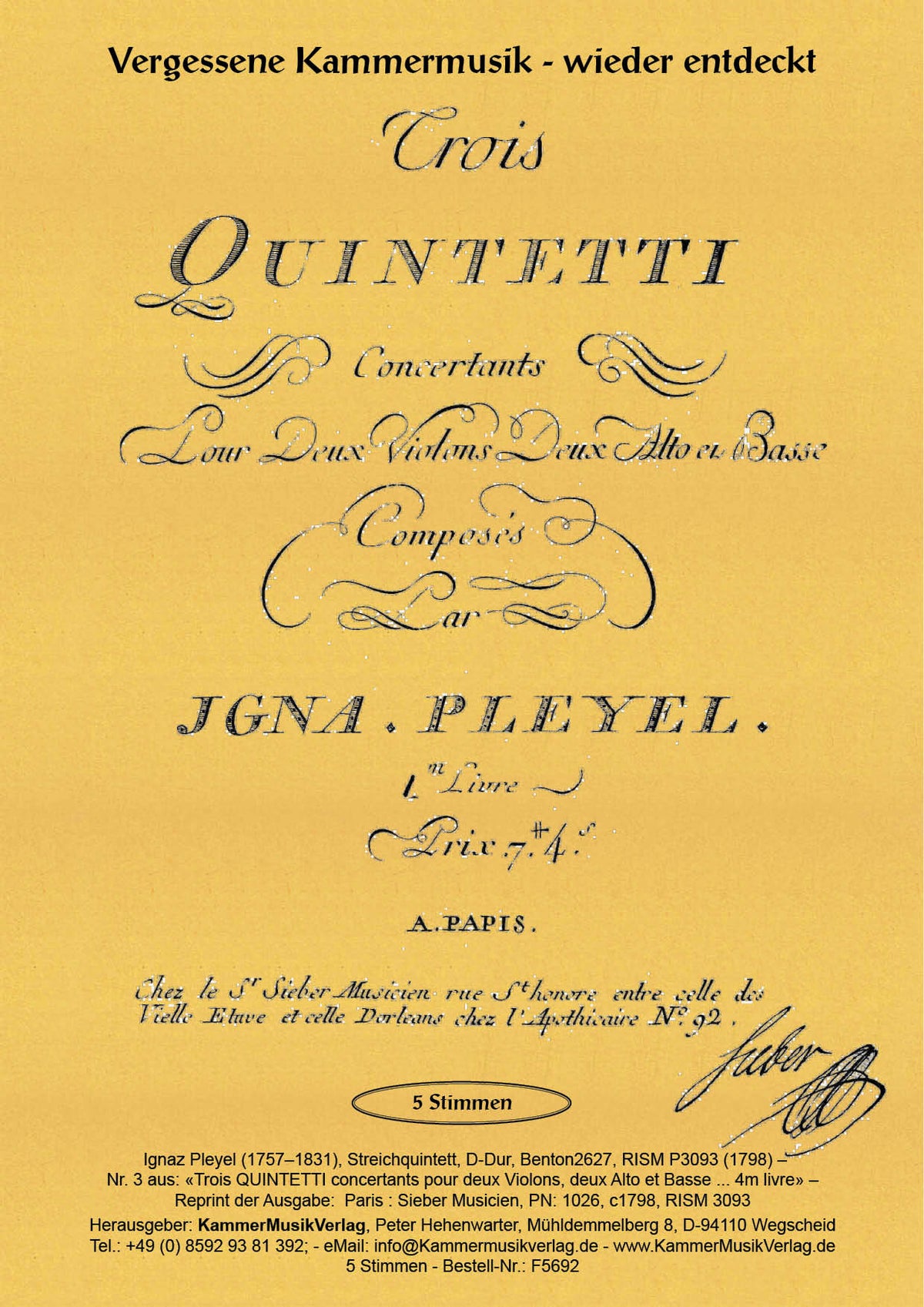 Pleyel: String Quintet in D Major, B. 2627