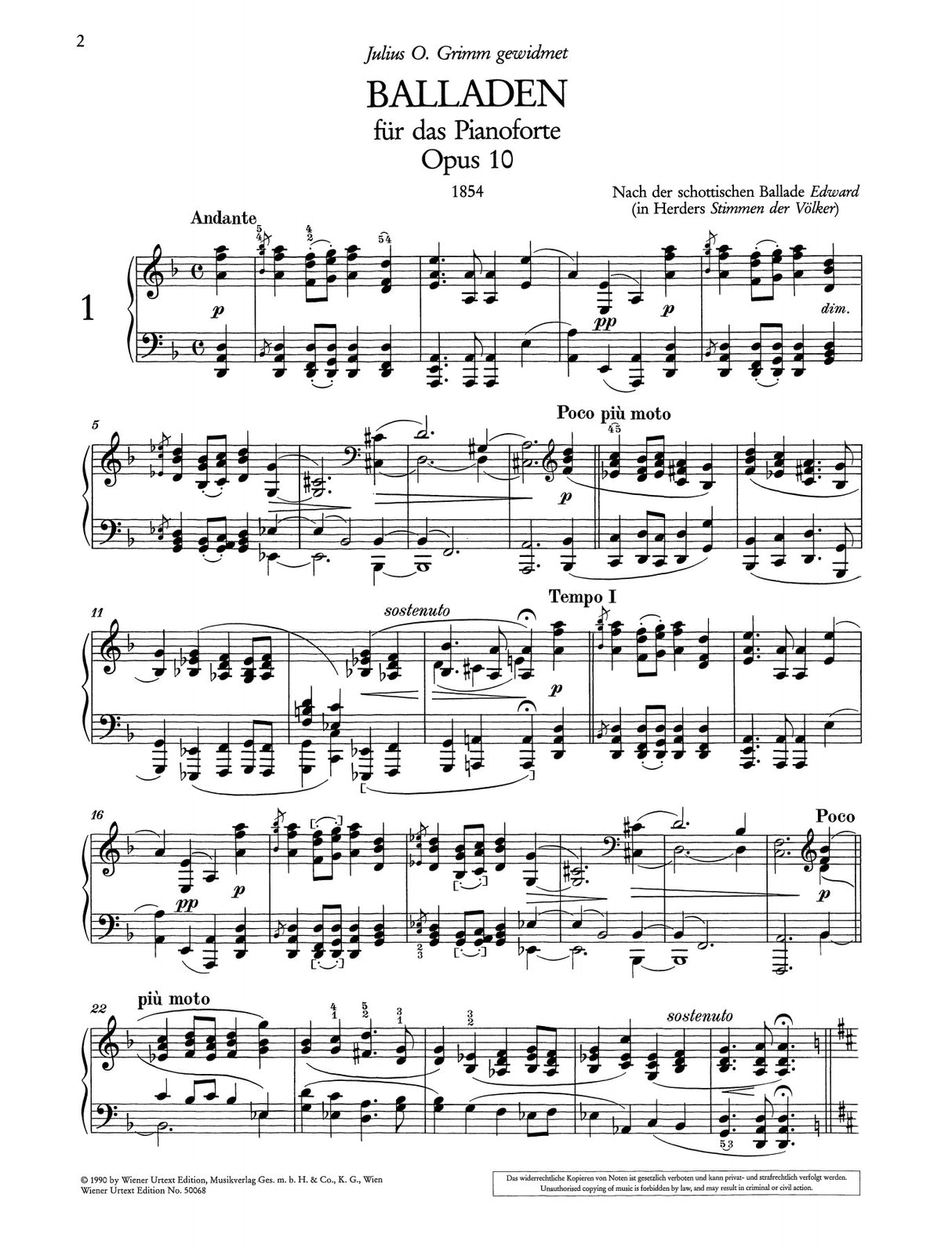 Brahms: 4 Ballades, Op. 10