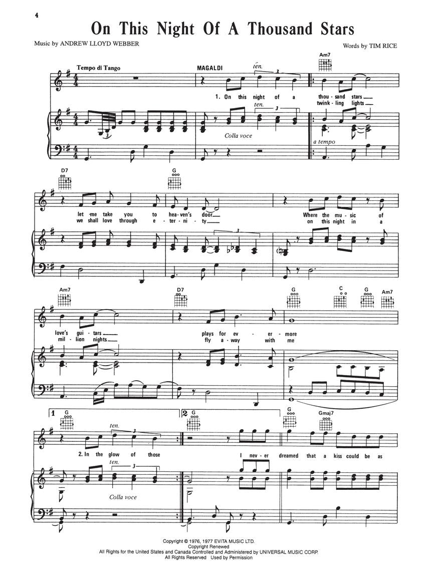 Webber: Evita – Musical Excerpts and Complete Libretto