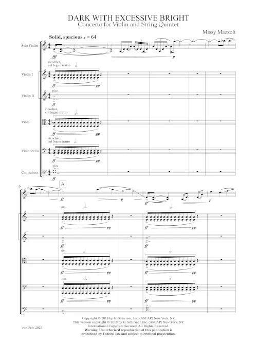 Mazzoli: Dark with Excessive Bright (for violin and string quintet)