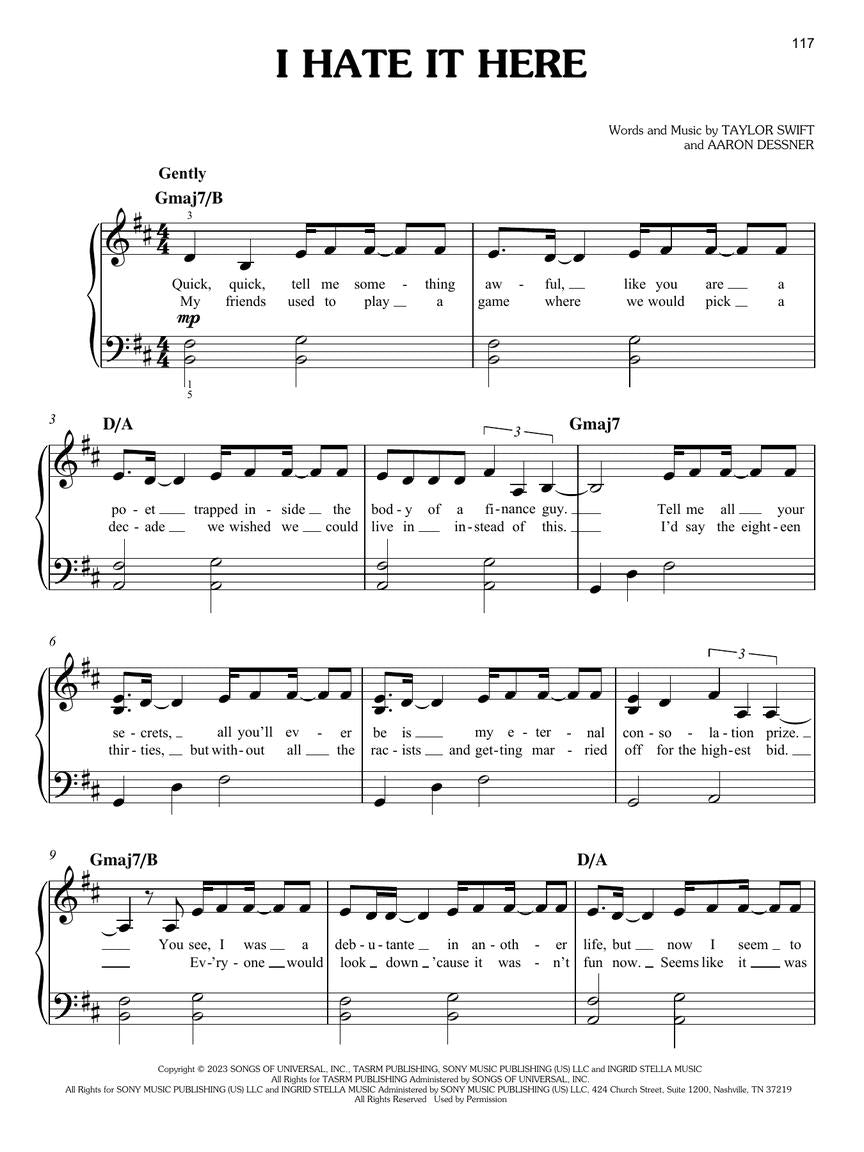 Taylor Swift – The Tortured Poets Department (arr. for easy piano)