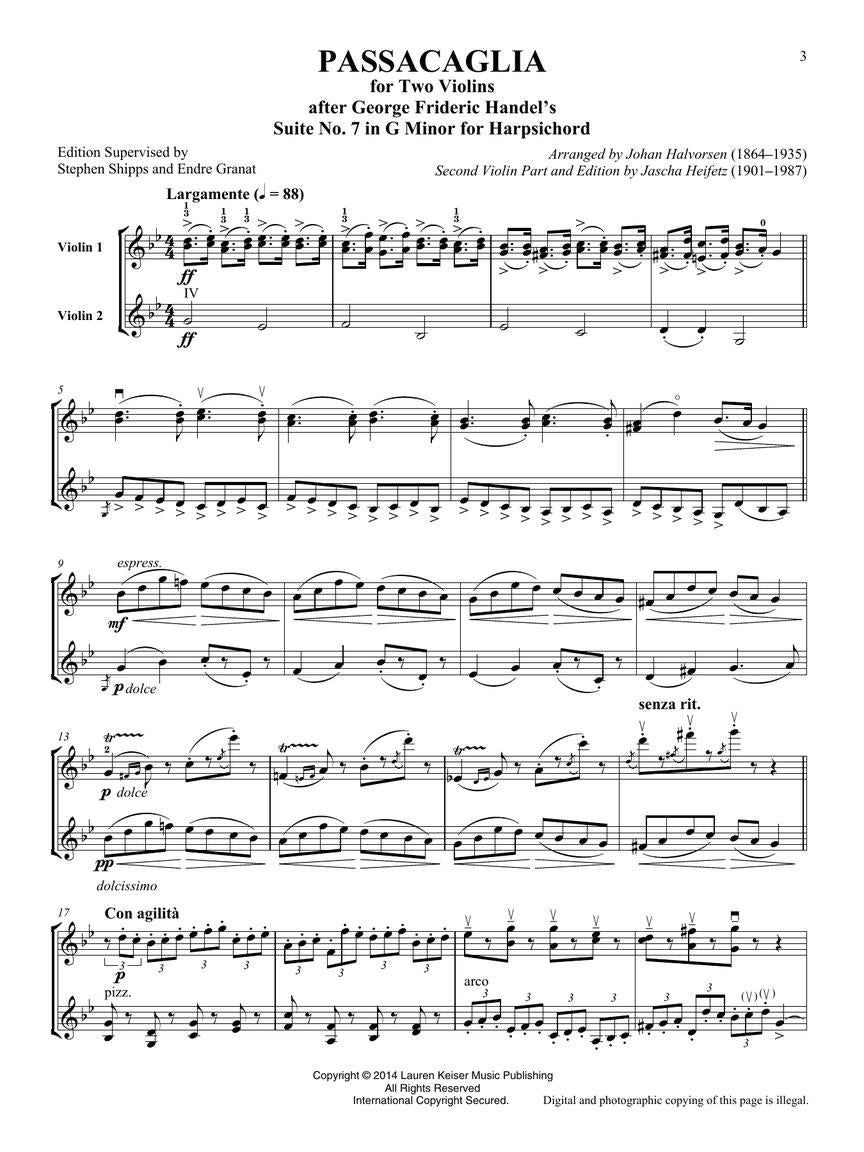 Handel-Halvorsen: Passacaglia (arr. for two violins by Heifetz)