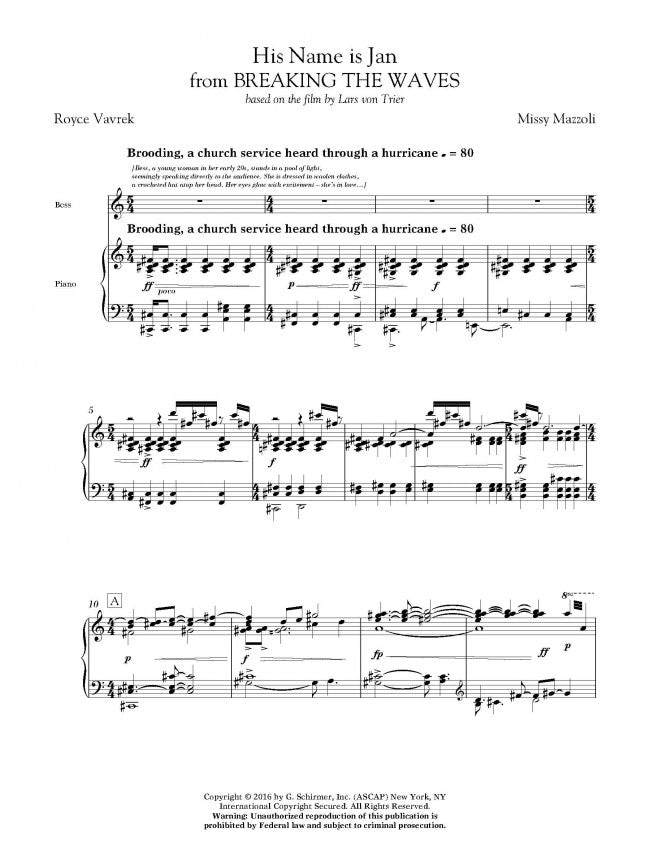 Mazzoli: His Name is Jan (Version for Soprano & Piano)