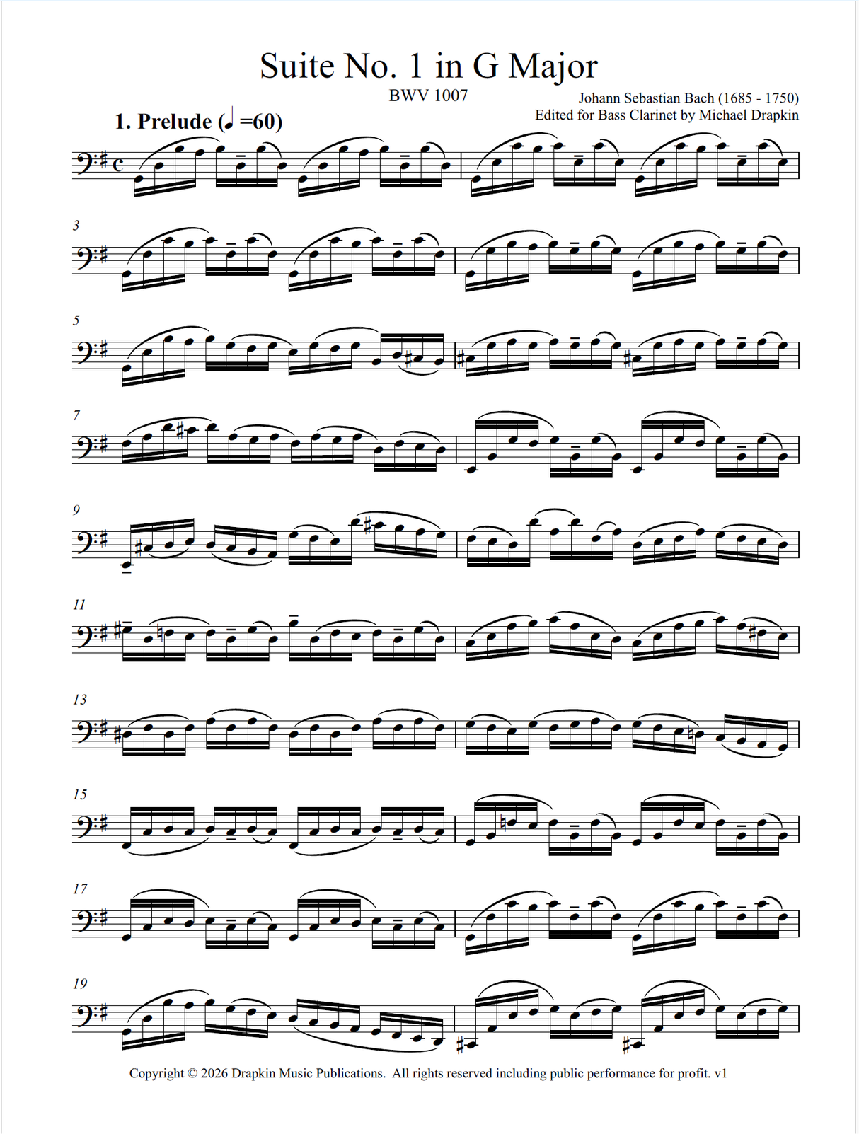 Bach: Cello Suites for Bass Clarinet
