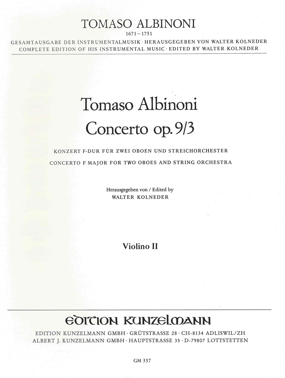 Albinoni: Concerto for 2 Oboes in F Major, Op. 9, No. 3