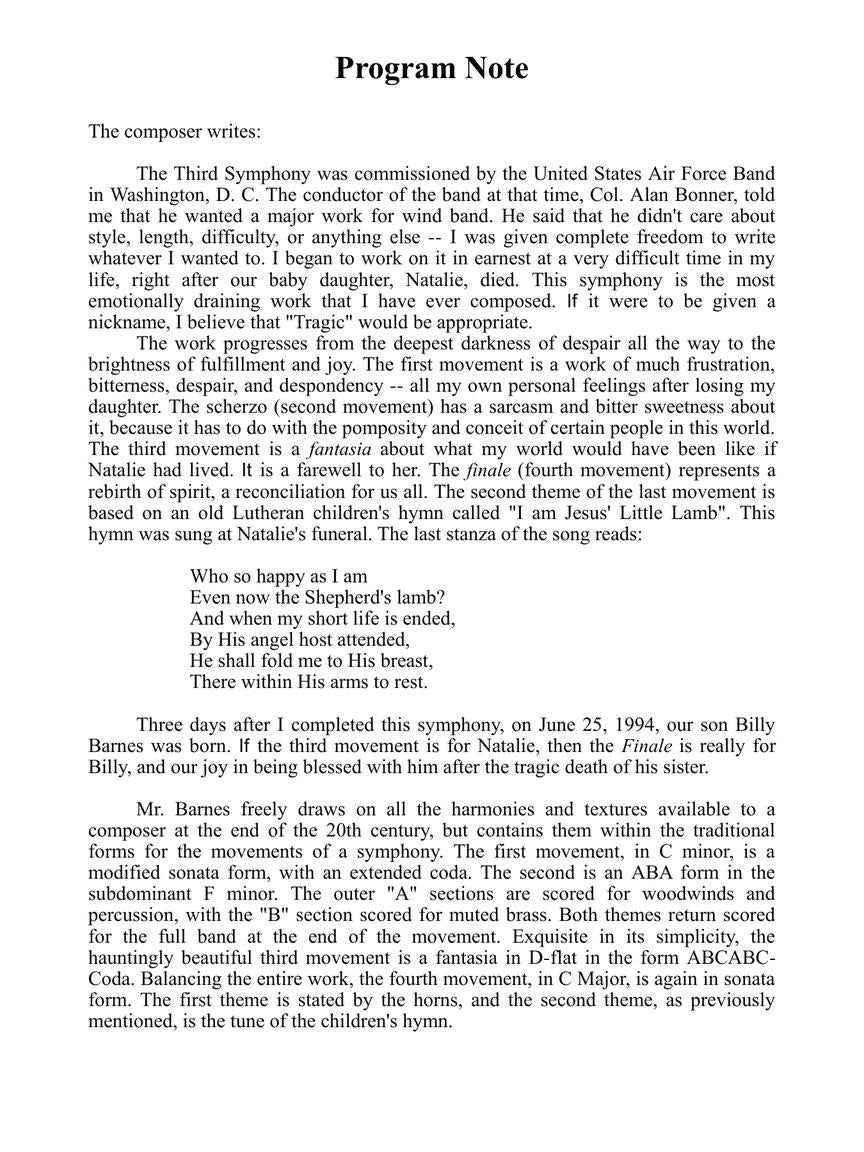 Barnes: Symphony No. 3, Op. 89