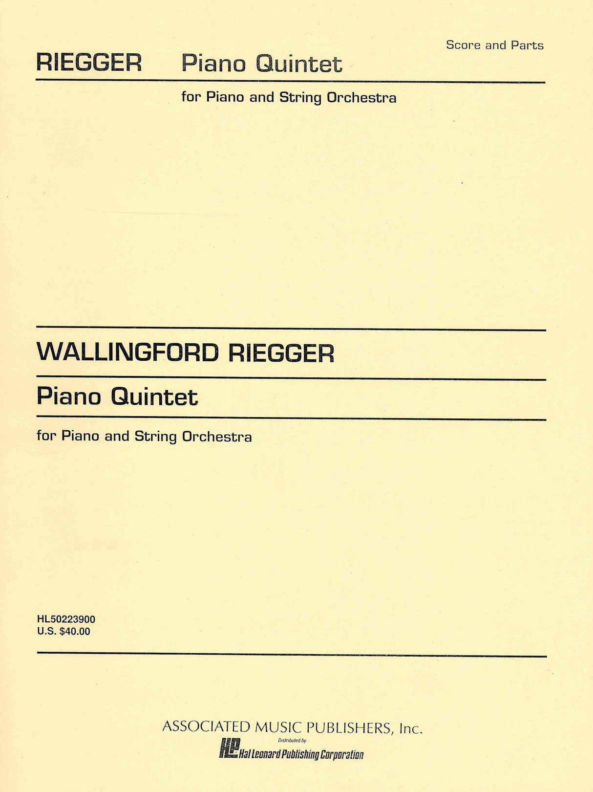 Riegger: Piano Quintet, Op. 47