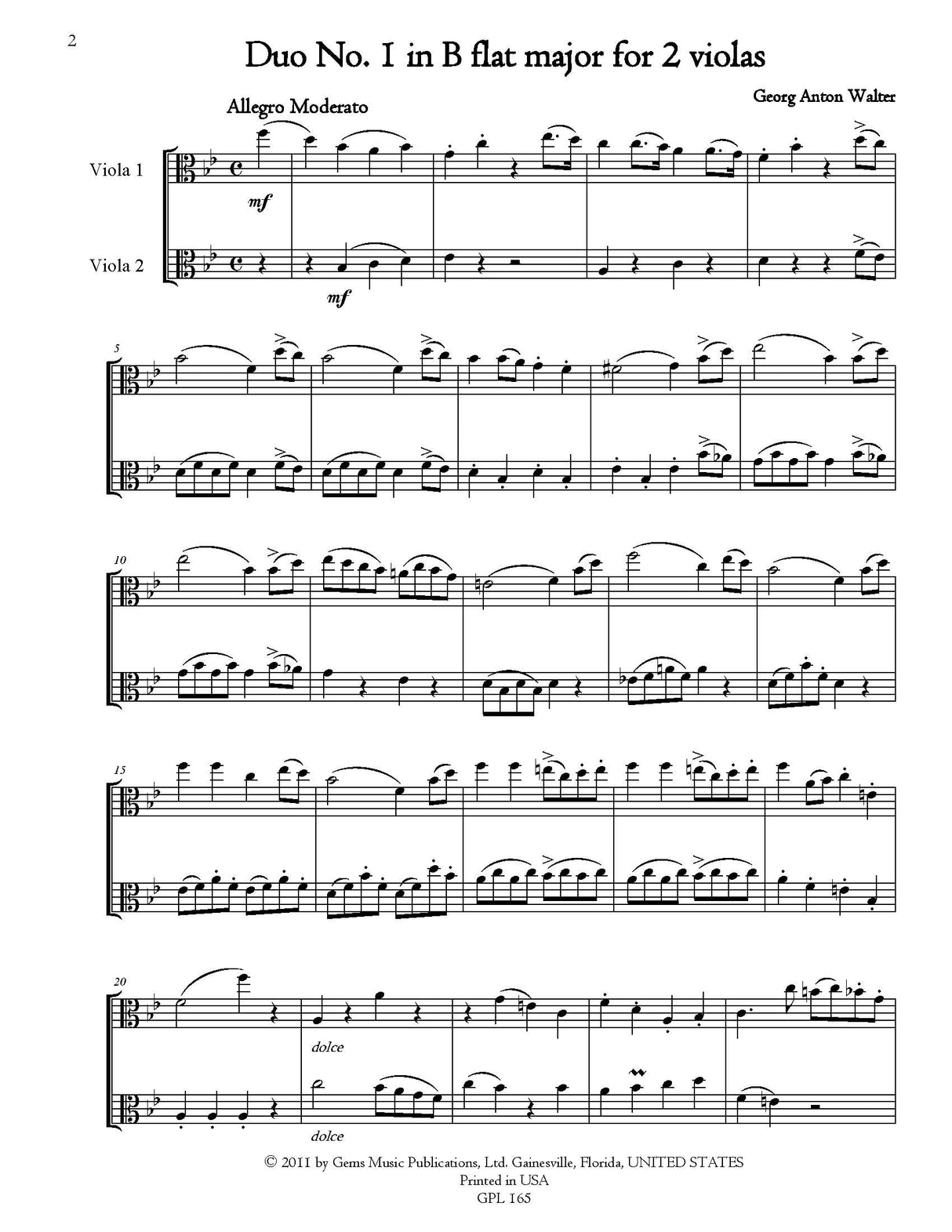 Walter: 3 Duos for Two Violas, Op. 3