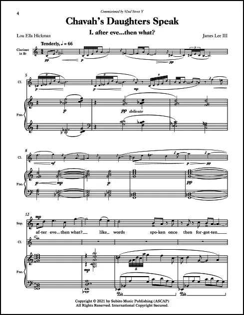 Lee III: Chavah's Daughters for Soprano, Clarinet & Piano