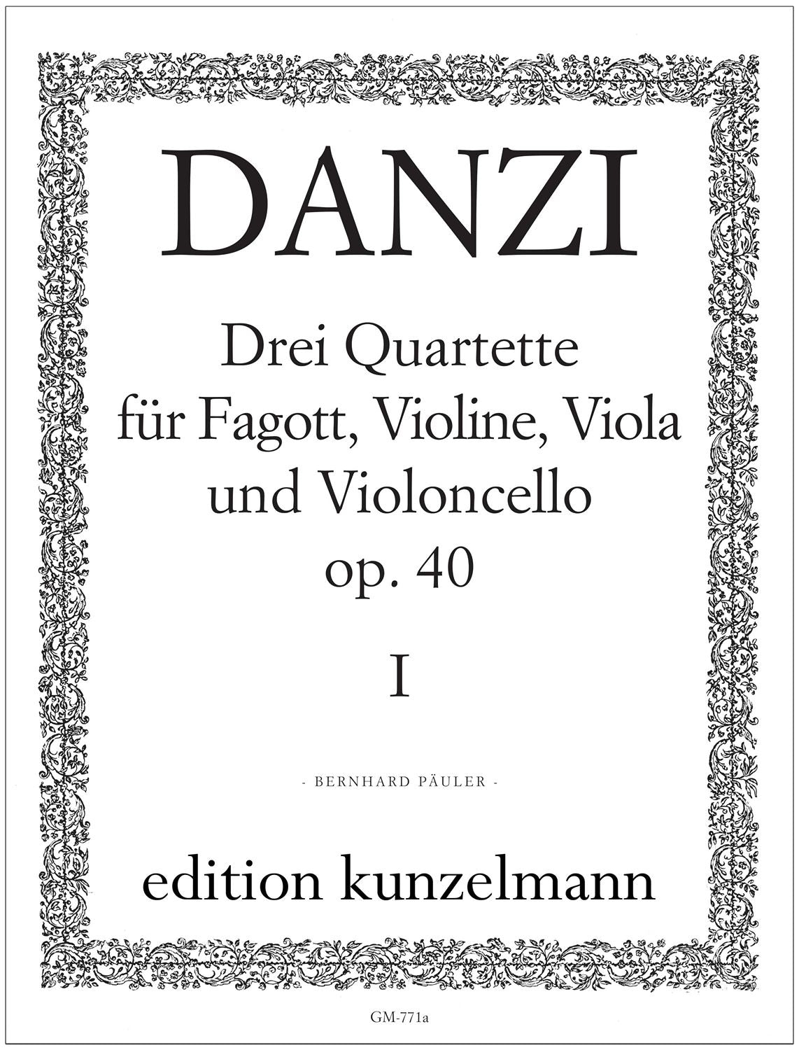 Danzi: Bassoon Quartet in C Major, Op. 40, No. 1 (Set of Parts)