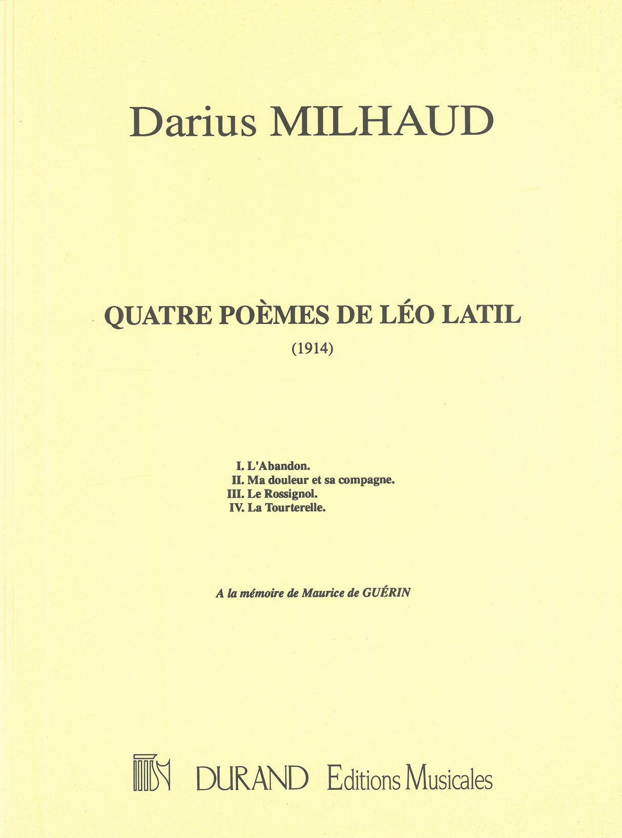 Milhaud: 4 Poèmes de Léo Latil