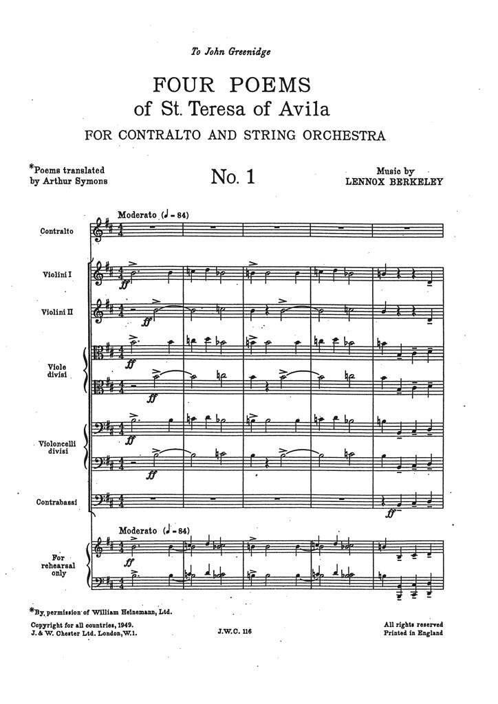 Berkeley: Four Poems of St. Teresa of Avila, Op. 27